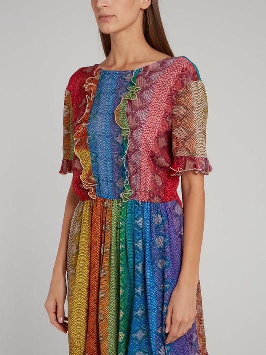 Rainbow Snake Effect Ruffle Mini Dress