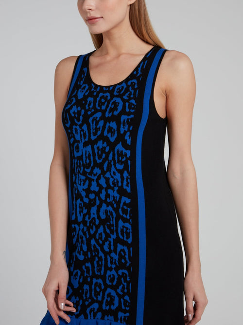 Платье-мини с оборками и синим леопардовым принтом