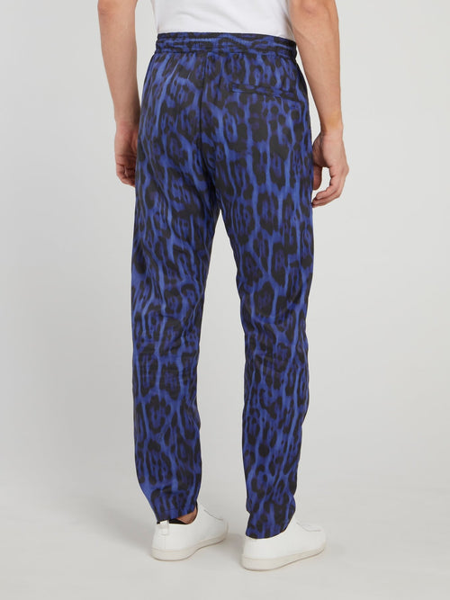 Синие брюки с леопардовым принтом