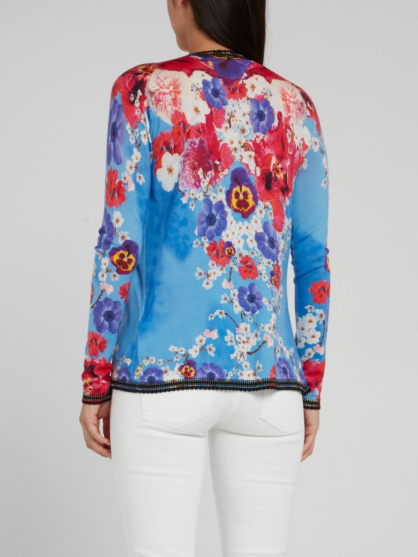 Floral Print Lace Edge Knitted Cardigan