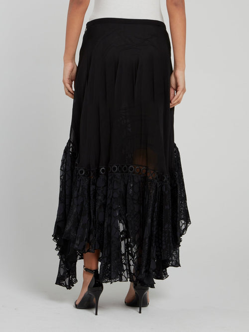 Черная расклешенная юбка-макси с принтом
