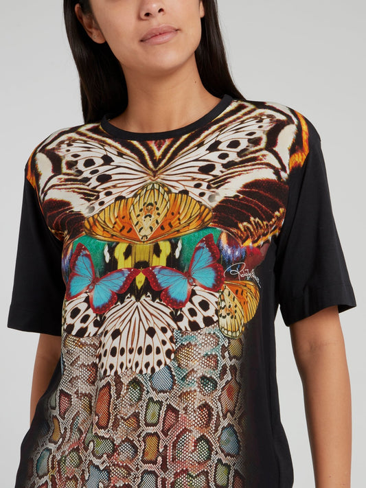 Butterfly Print Back Keyhole Shirt