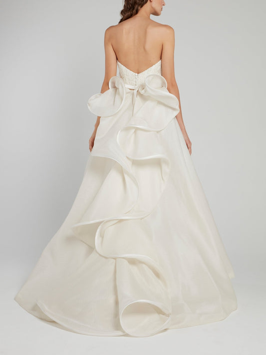 White Strapless Ruffle Back Bridal Gown
