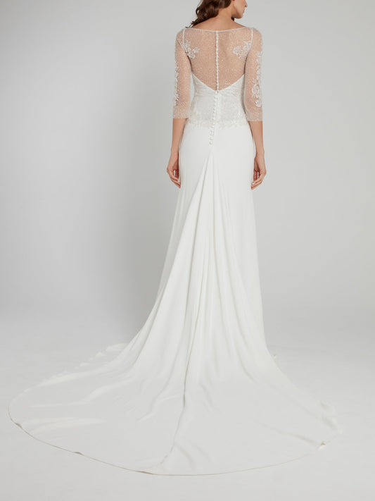 White Beaded Overlay Bridal Gown