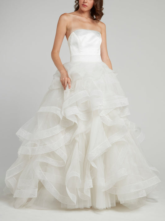 White Frill A-Line Bridal Gown