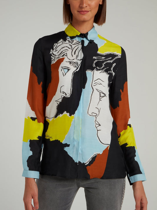 Art Print Button Up Viscose Shirt