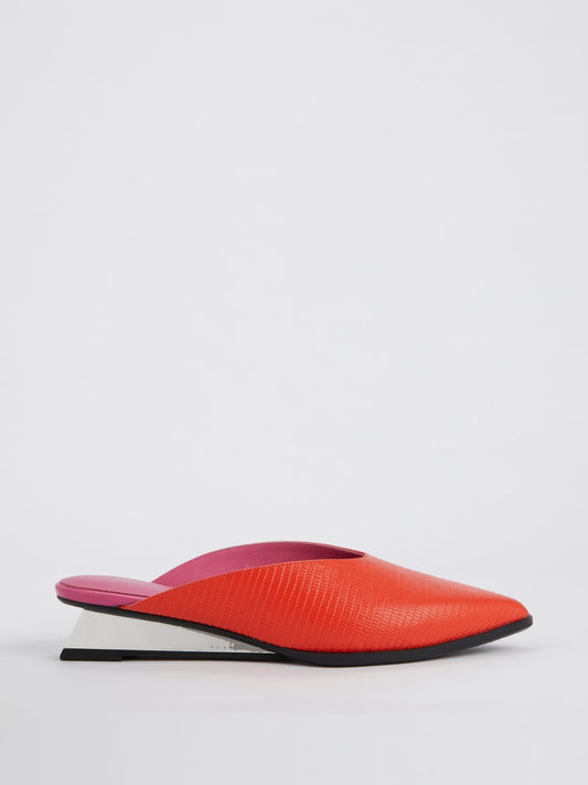 Two-Tone Lo-Lizard Embossed Leather Mules