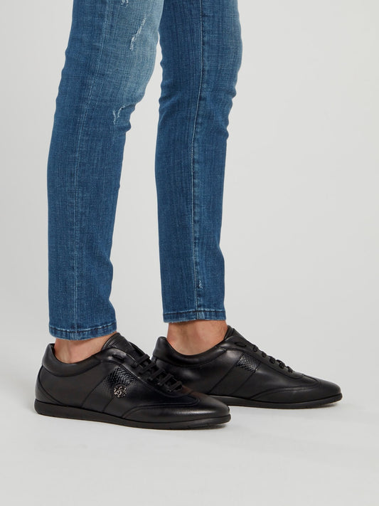 Черные кожаные кроссовки с монограммой RC