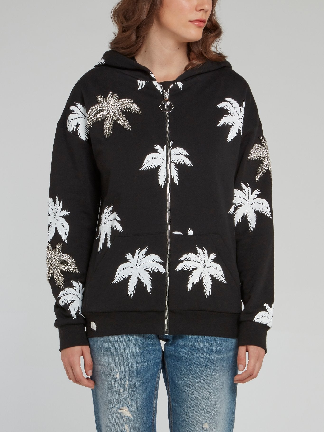 Aloha Plein Black Embellished Hooded Sweatshirt