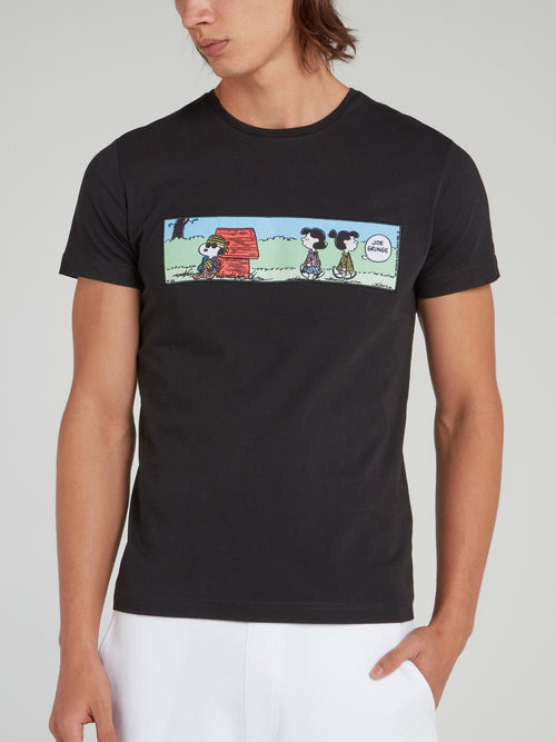Черная хлопковая футболка с изображением Снупи