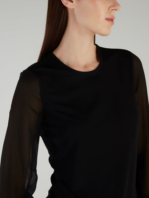 Черная блузка с прозрачными рукавами 
