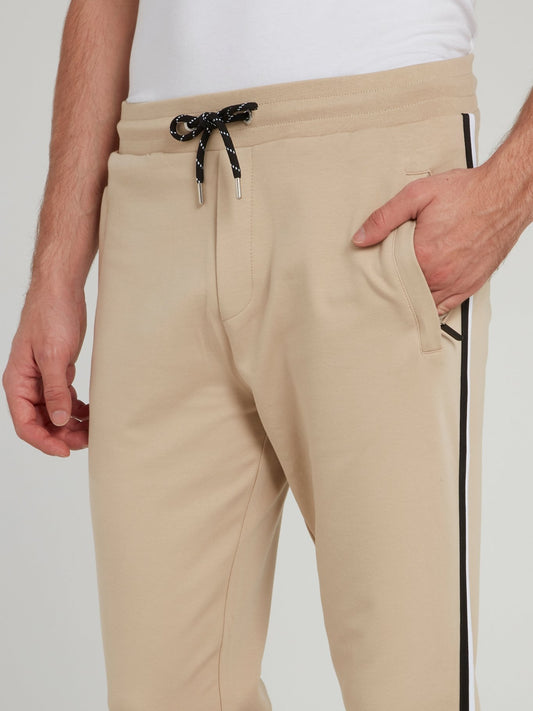 Beige Side Stripe Fleece Pants
