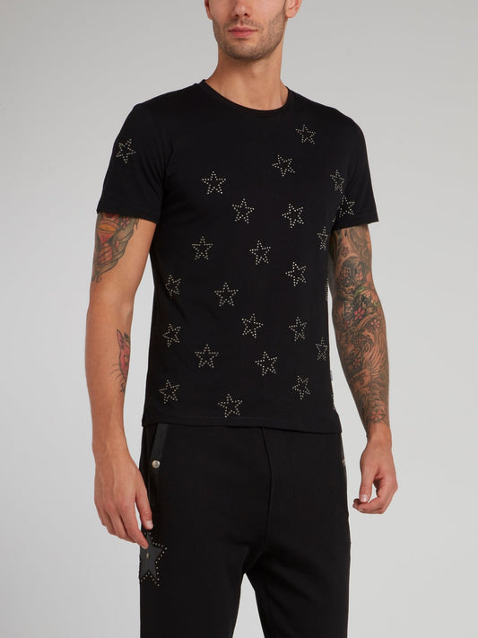 Черная футболка со звездами из страз