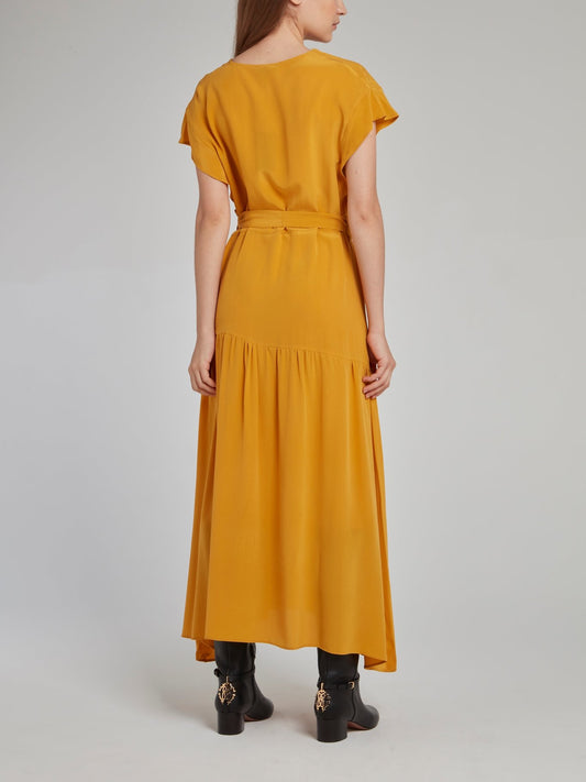 Янтарно-желтое шелковое платье