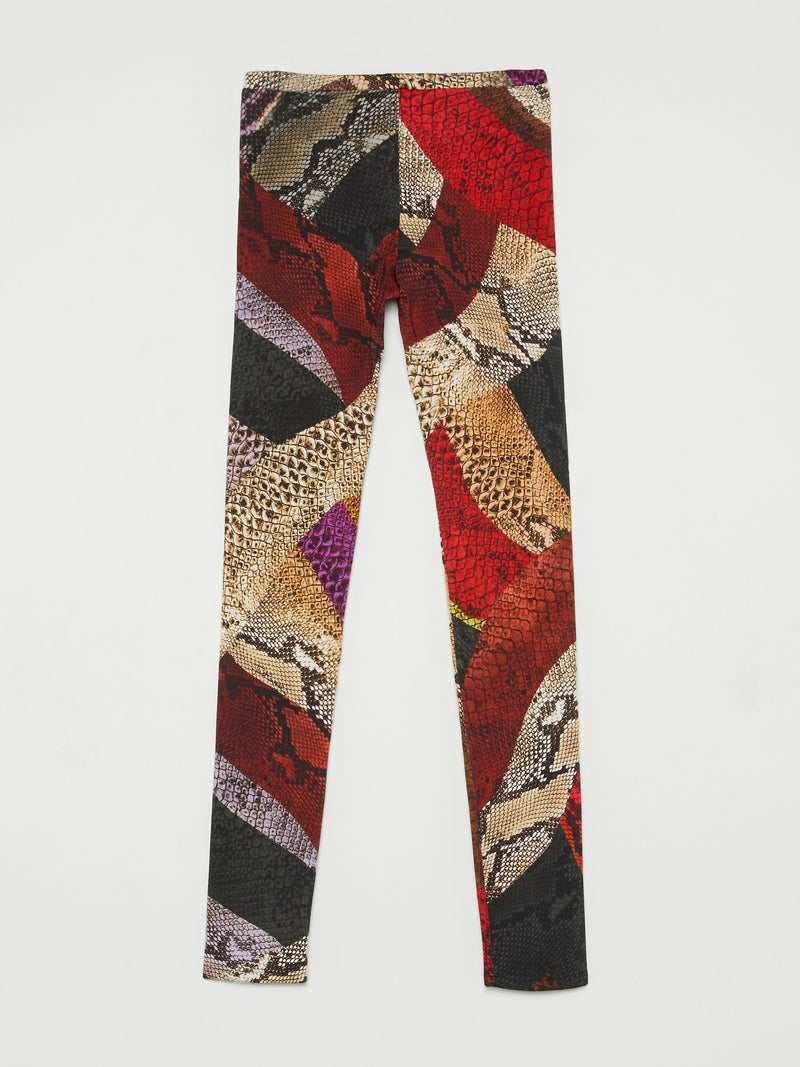 Красные брюки в стиле колор-блок со змеиным принтом