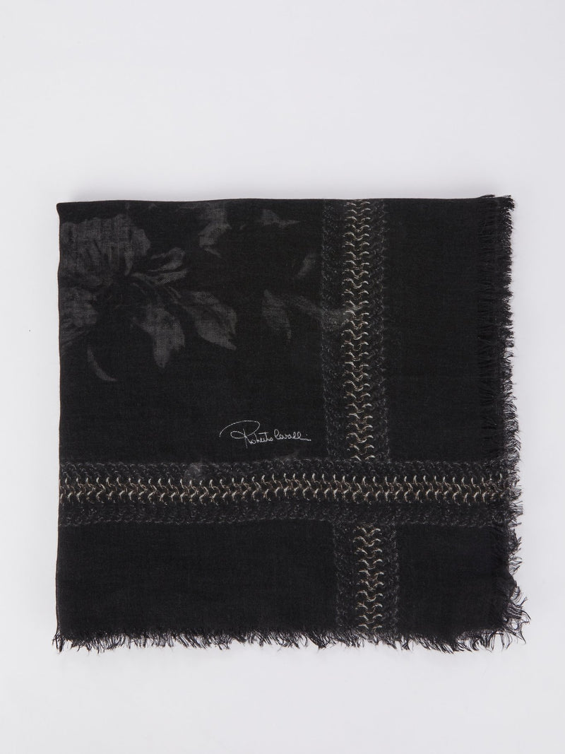 Черный шарф с цветочным принтом