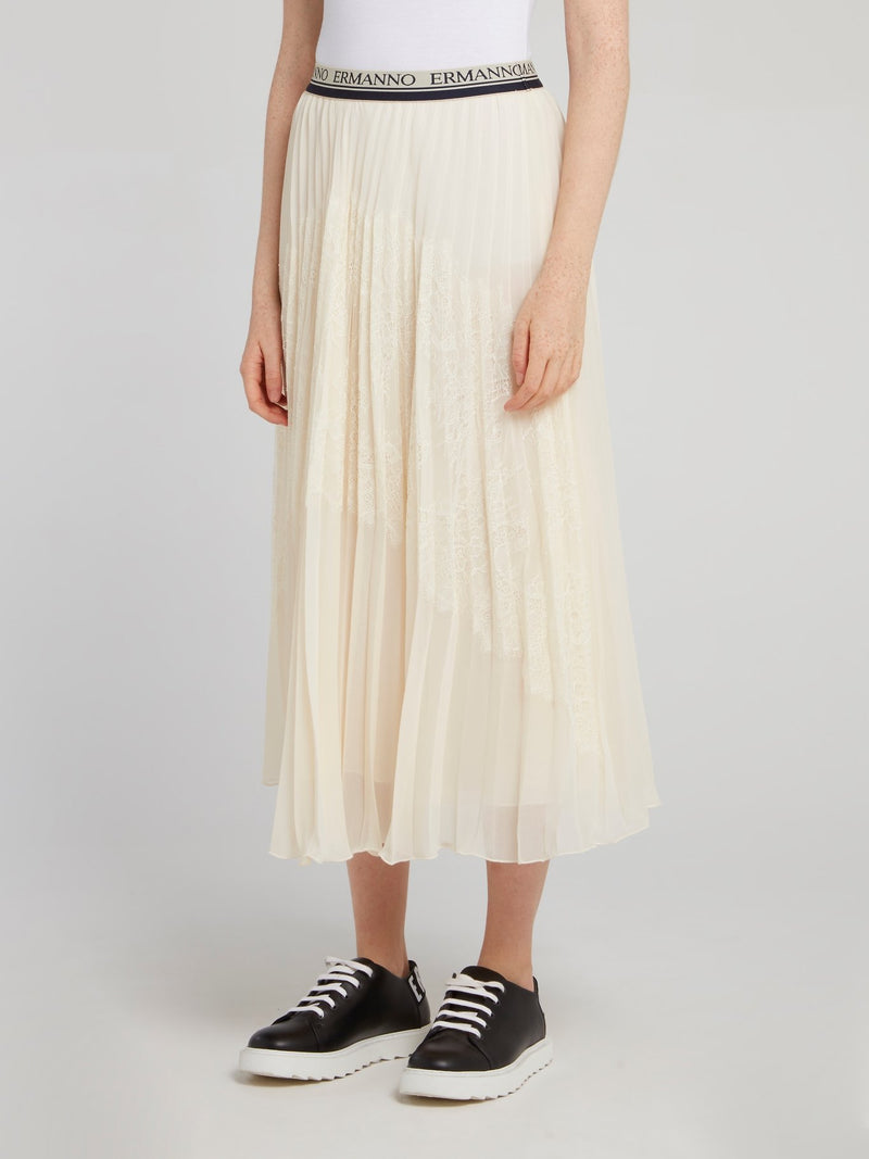 Плиссированная юбка-миди с логотипом на поясе