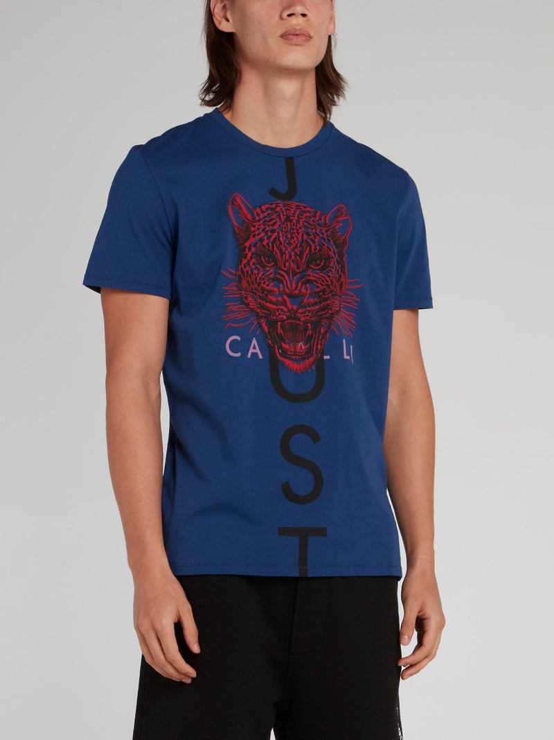 Синяя футболка с изображением головы леопарда