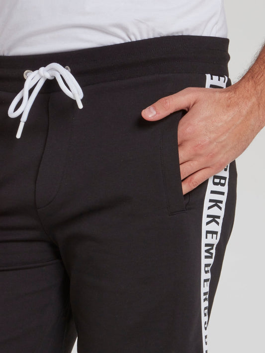 Black Logo Tape Drawstring Shorts
