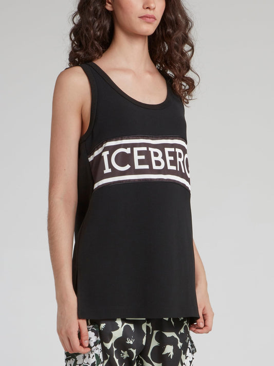 Black Ribbed Edge Logo Tank Top