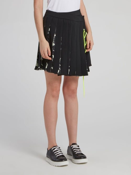 Black Pleated Wrap Mini Skirt