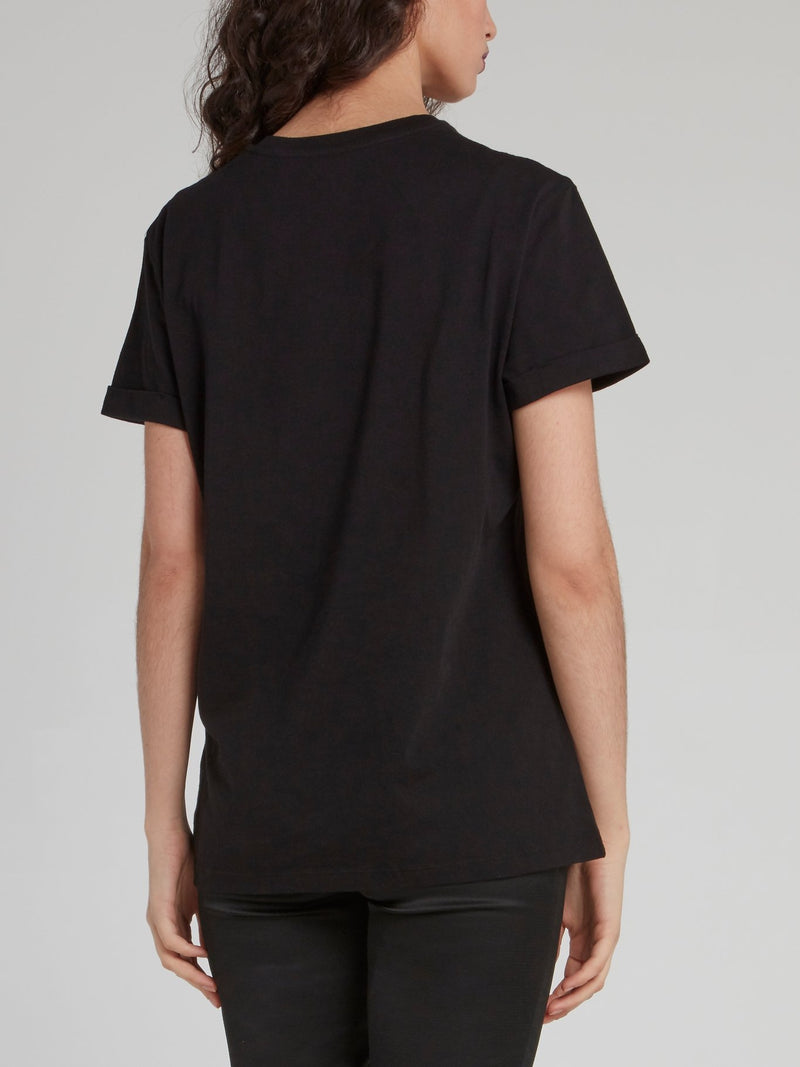 Black Abstract Print Crewneck T-Shirt