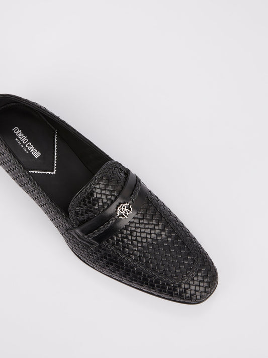 Black Logo Weave Loafers