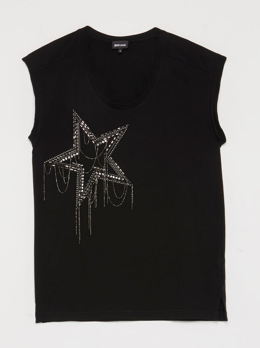 Black Beadwork Star Sleeveless Top