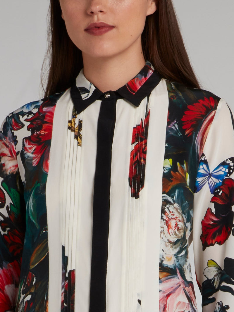 Рубашка с цветочным принтом и плиссировкой