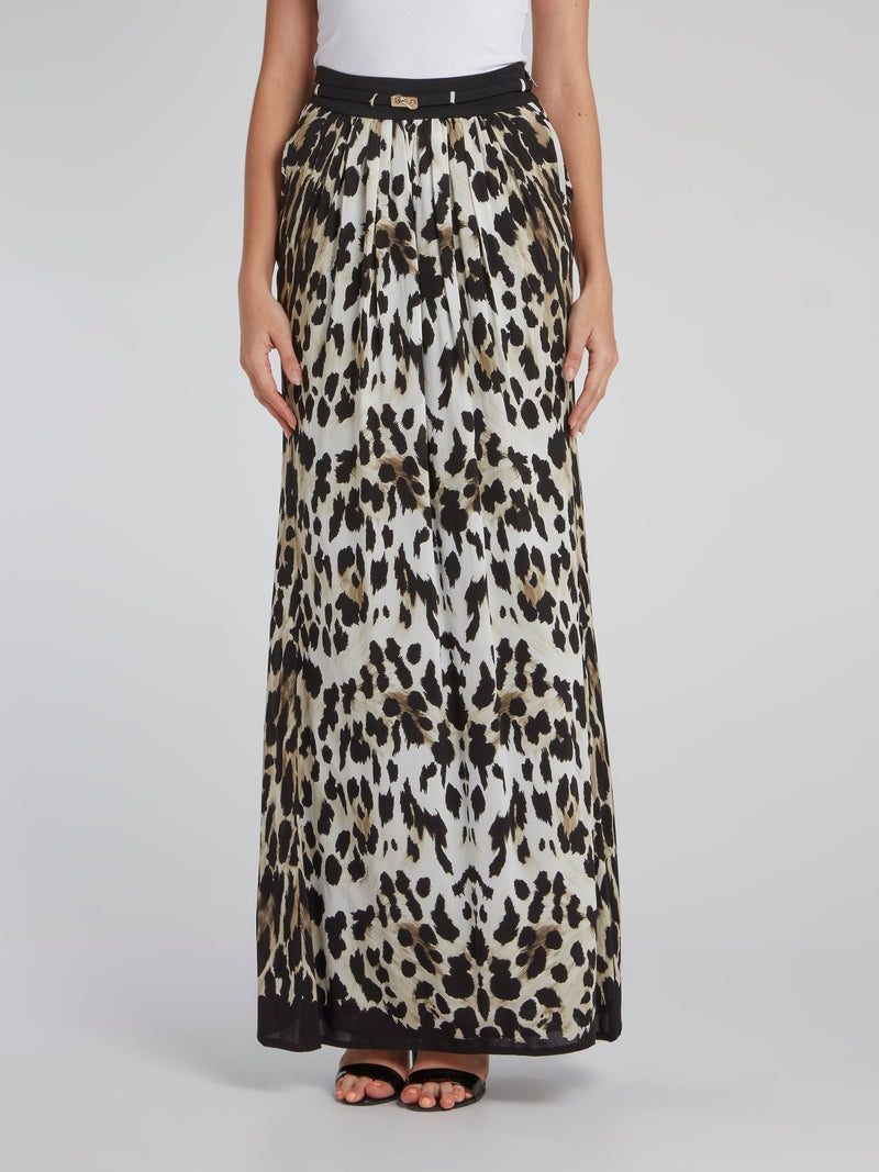 Leopard Print Gathered Maxi Skirt
