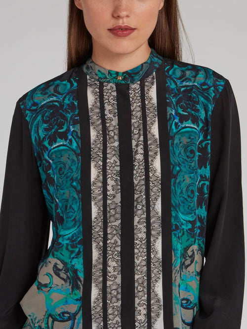 Блузка с принтом пейсли и кружевной вставкой