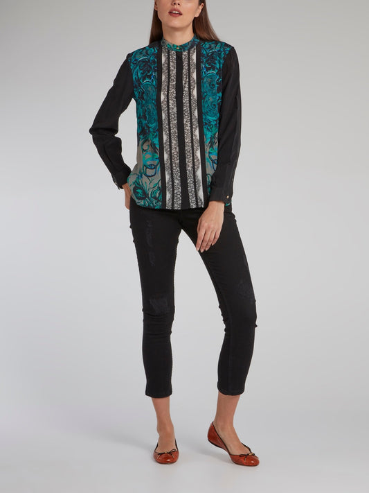 Paisley Print Lace Bib Shirt