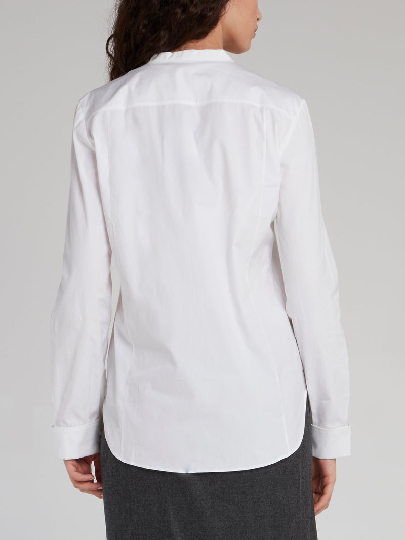 White Collarless Bib Shirt