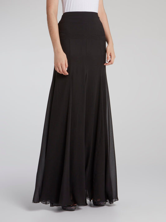 Black Flared Maxi Skirt