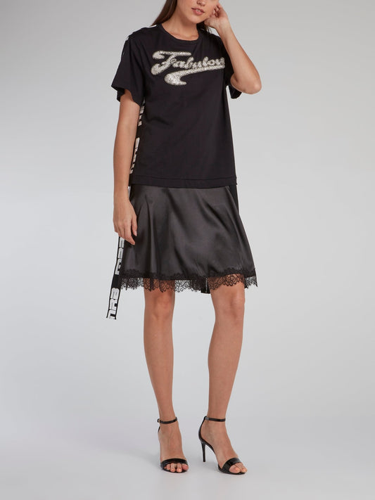 Black Lace Hem T-Shirt Dress