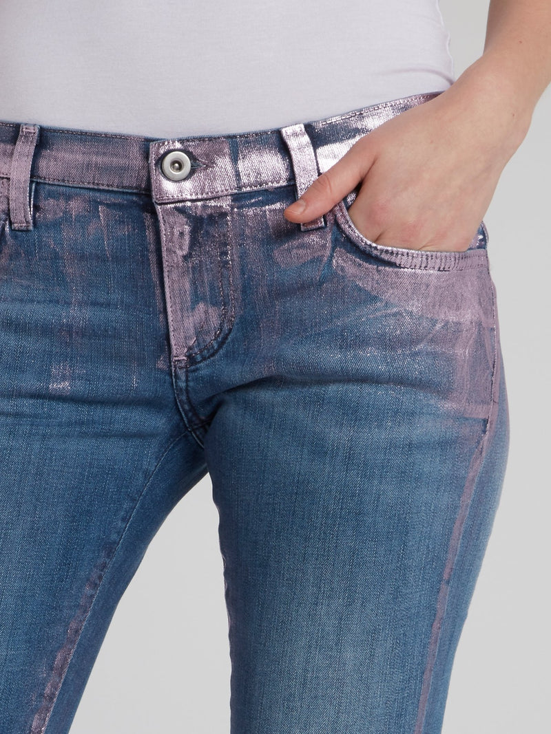 Metallic Panel Slim Fit Jeans