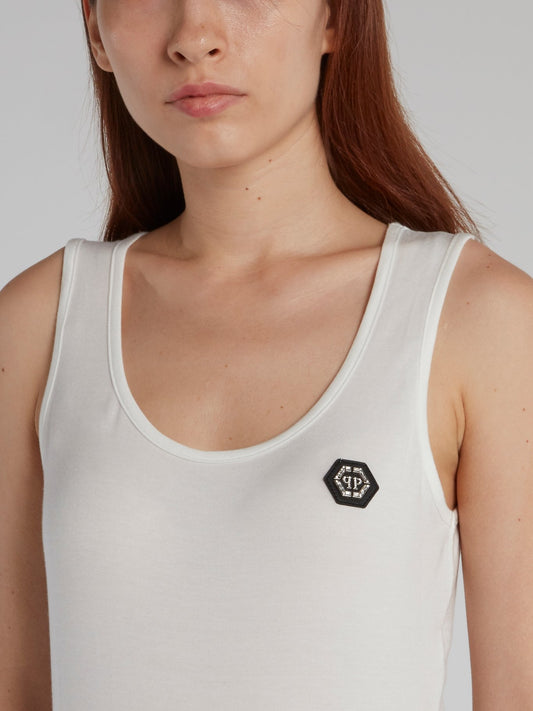 White Monogram Appliquéd Tank Top