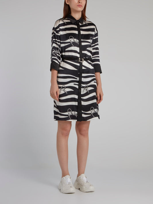 Animal Print Belted Shirt Dress