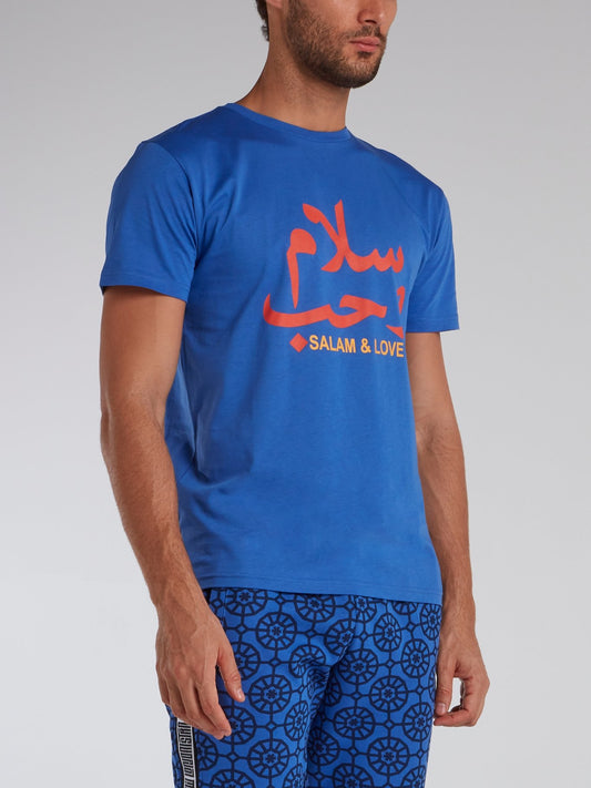 Blue Logo Print Crewneck T-Shirt