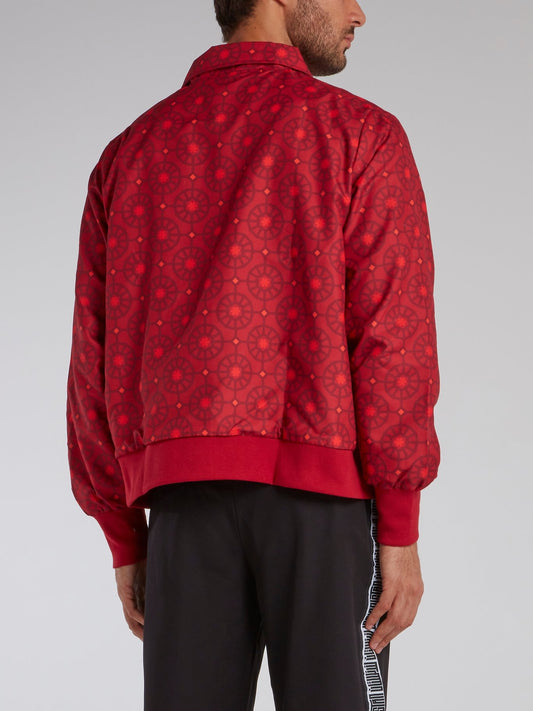 Red Mosaic Print Button Up Jacket