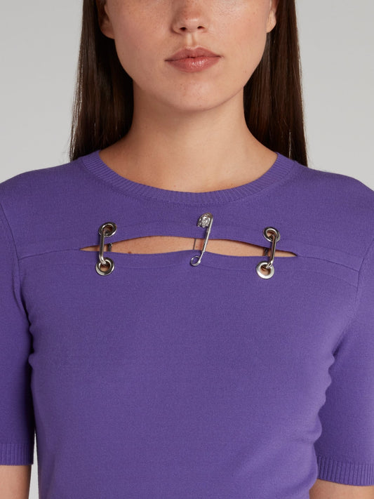 Purple Embellished Cut Out Top