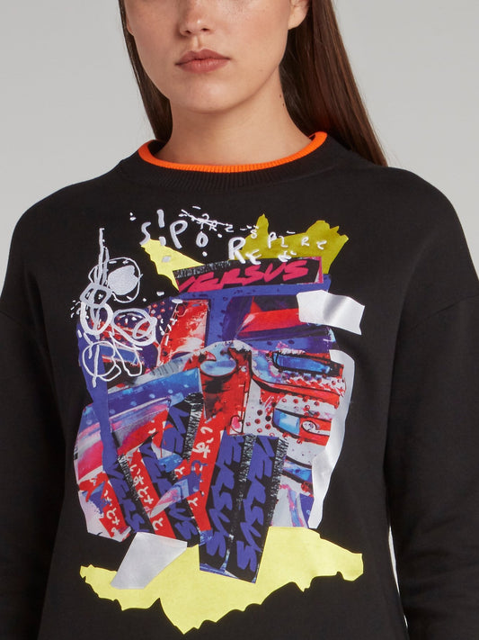 Black Abstract Print Sweatshirt