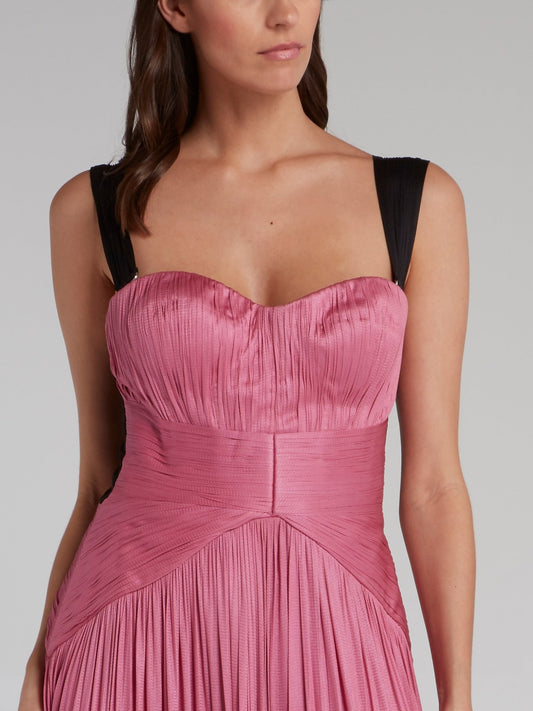 Pink High Slit Pleated Maxi Dress