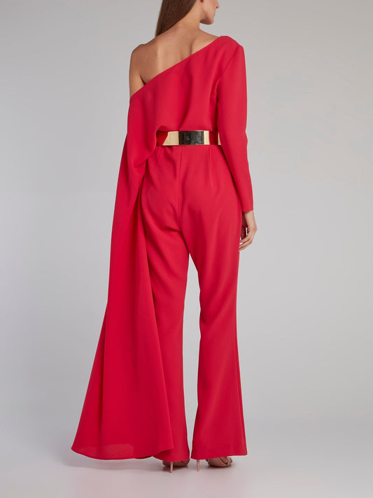 Pink Asymmetric Belted Jumpsuit