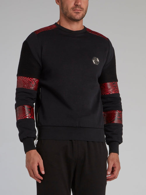 Black Python Panel Side Zip Sweatshirt
