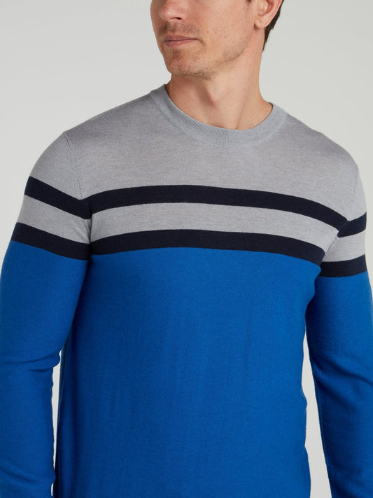 Синий трикотажный свитер в полоску