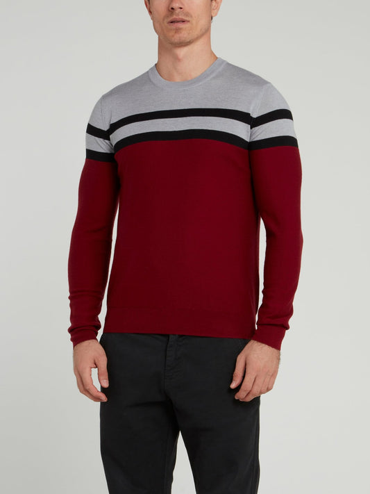 Бордовый свитер с полосками