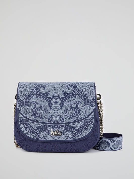 Blue Big Dafne Lace Shoulder Bag