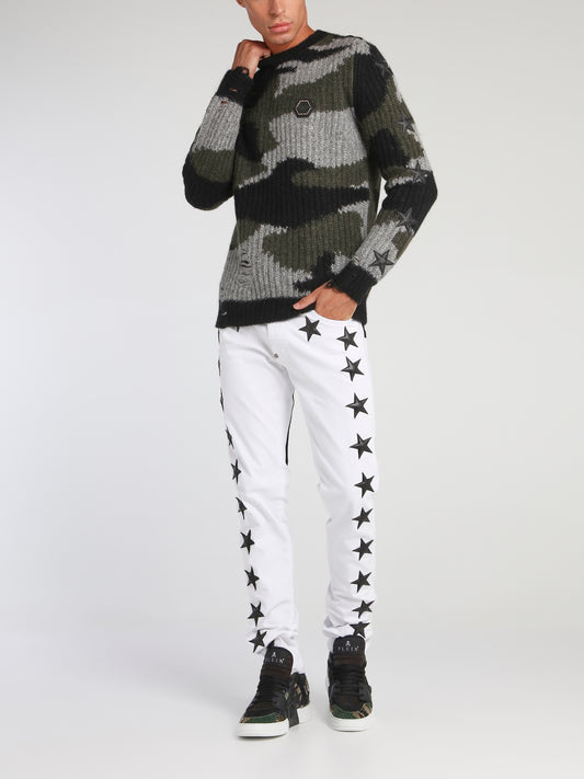 White Star Appliquéd Two-Tone Pants