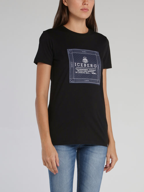Black Embroidered Statement Cotton T-Shirt